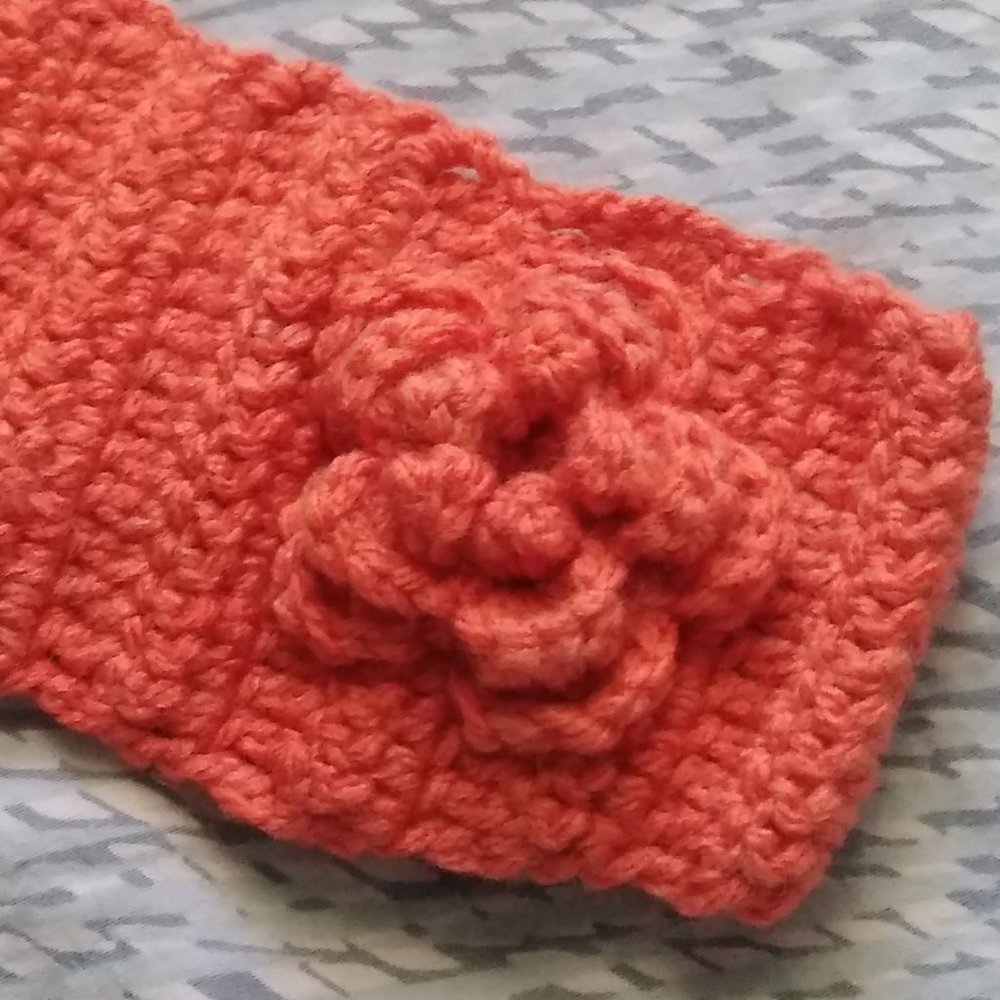 Handmade Crochet Orange Headband w/ Crochet Flower for Girls - Picture 3 of 4